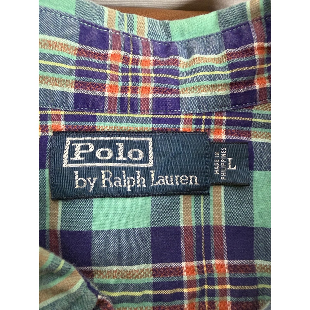 Polo Ralph Lauren Mens Plaid Button Down Teal Purple Orange Large Long Sleeve - Picture 3 of 7